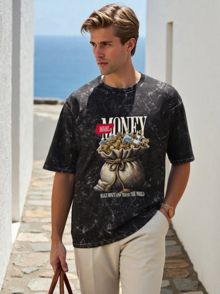 Make Money Graphic Acid Wash Oversized T-Shirt - STREETWEAR EDITION