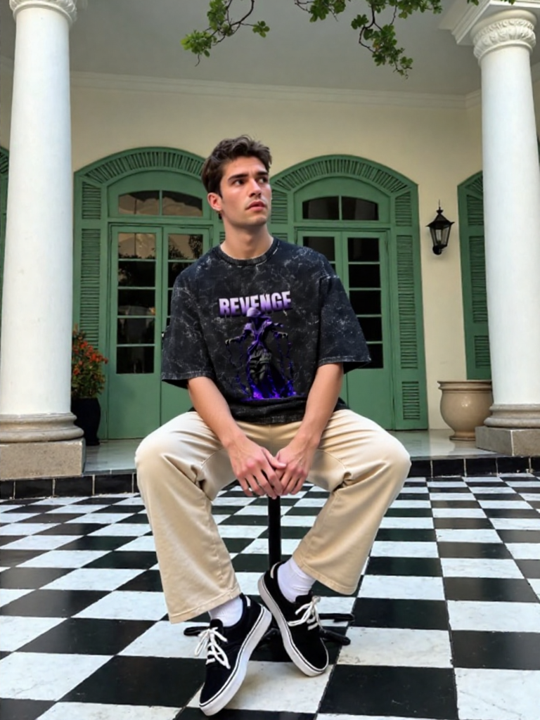 Revenge Shadow Graphic Acid Wash Oversized T-Shirt - STREETWEAR EDITION